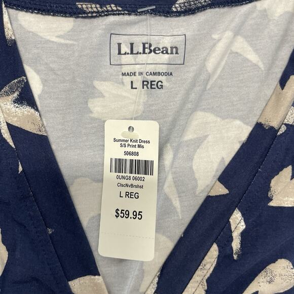 L.L. Bean Summer Knit A-line Dress Women's Large Navy V-Neck - Picture 3 of 4